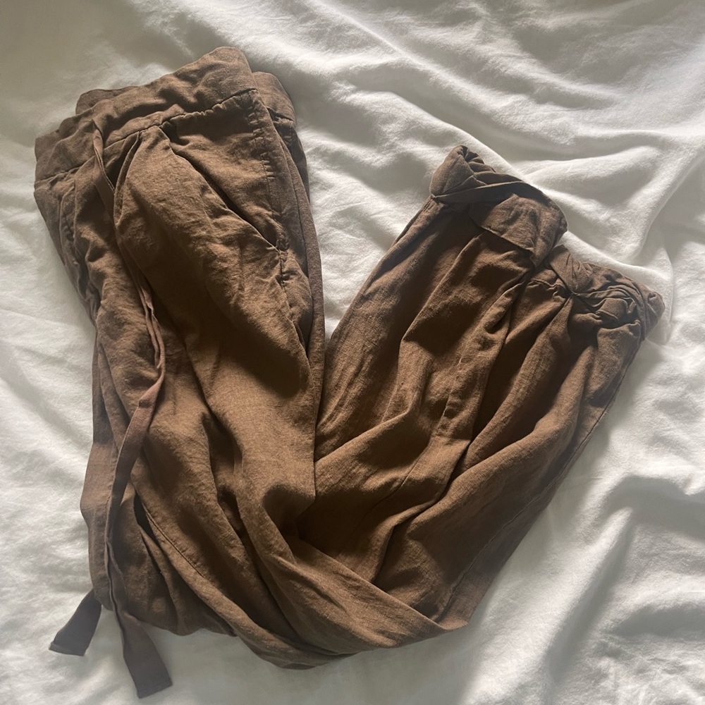 Free People Brown Linen Paperbag Pants Trousers